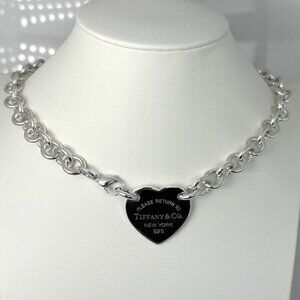 18" Please Return To Tiffany & Co Extra Large Heart Tag Choker Necklace Center